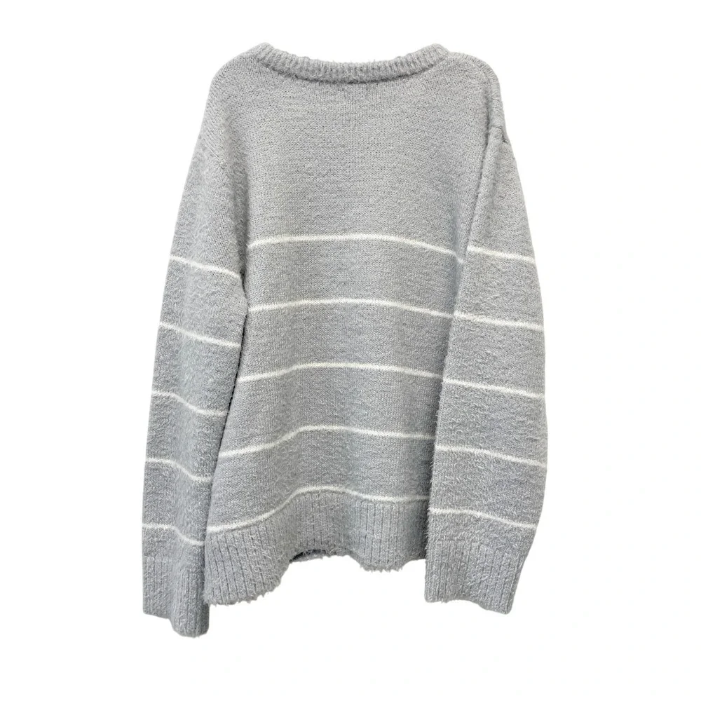 A‎ New Day Women's Gray Striped Fuzzy Knit Long Sleeve Pullover Sweater Size XL